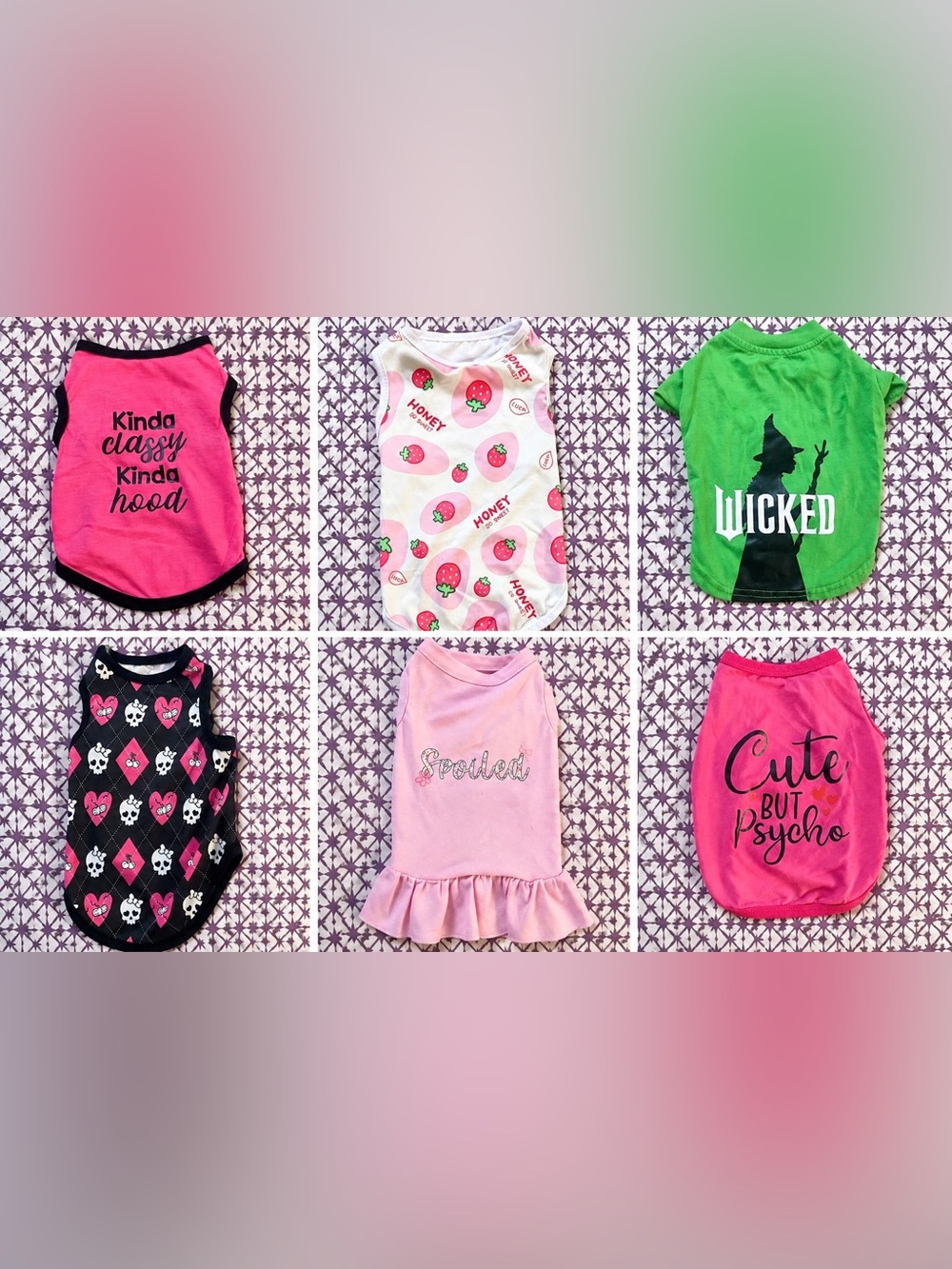 6-Piece Small Dog Clothes Bundle XS-S – Cute Graphic Shirts & Dress